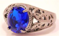 New Black Gold Filled Ring (Size 9) Sapphire Blue