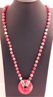 New Natural Stone Pink Jade Beaded Necklace. 24"