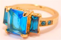 New Yellow Gold Filled Ring (Size 8) Aquamarine