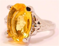 New Silver Filled Ring (Size 7) Golden Citrine CZ
