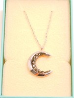 New Silver Crescent Moon Pendant with Black