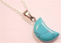 New Turquoise Crescent Moon Pendant with 20"