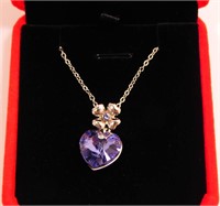 New Heart & Flower Crystal Pendant with 20" Chain