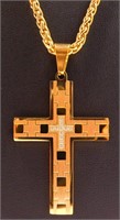 New 14K Yellow Gold Plated Cross Pendant with 22"