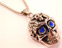 New Silver Skull Pendant Necklace with 22" Chain