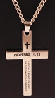 New Stainless-Steel Proverbs Cross with 22" Chain