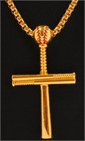 New 18K Yellow Gold Plated Baseball Cross Pendant