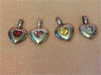 4 Sterling Silver Birthstone Heart Pendants