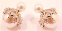 New Sterling Silver Double Sided Faux Pearl Stud
