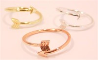 3 New Adjustable Size Arrow Rings. Yellow, Rose