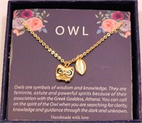 New Yellow Gold Plated Owl Pendant with 20"