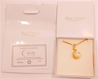 New 14K Yellow Gold Pearl Necklace with Swarovski
