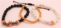 3 New Beaded Bracelets. Natural Stone with Rose