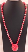 New Natural Stone Pink Jade Beaded Necklace. 24"