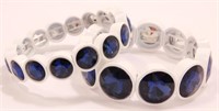New White Enamel Stretchy Bracelets with Blue