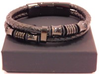 New Black Braided Genuine Leather Bracelet with