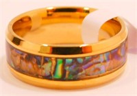 New Gold Tone Band Ring (Size 8) Abalone Shell