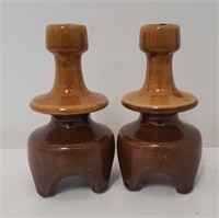 Pair of vintage pottery candle holders