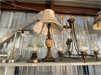 3 TABLE LAMPS & CHANDELIER