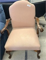 VINTAGE QUEEN ANNE CHAIR WITH PINK FABRIC COVERING
