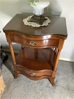 Side table with storage and glass top, lamp not