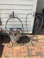 2 metal plant stands with metal tub