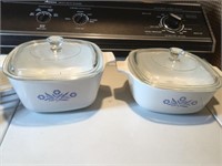 Two small Corning Ware baking dishes with lids