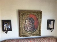 Framed painting and 2 mirror sconces