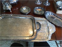 2 large silver trays and 3 small silver trays