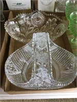Cut glass basket and bowls and trays
