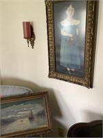 2 wall hanging photos and sconce