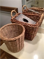 Baskets, towels and tissue dispenser