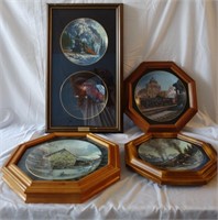 TRAIN THEMED DECORATOR PLATES IN FRAMES.