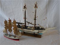 TWO SMALL WOODEN MODEL SAILING VESSELS