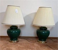 2 matching lamps with green bases