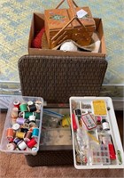Sewing boxes, supplies and yarn