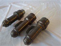 THREE RAILWAY CARRIAGE BRASS CANDLE HOLDERS