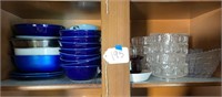 Blue bowls, glassware, plastic, etc.