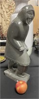 LARGE SIGNED INUIT FIGURE SOAPSTONE CARVING