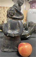 SIGNED? INUIT FIGURE DARK SOAPSTONE CARVING