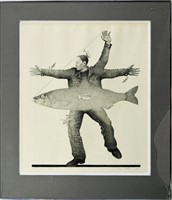 SURREALIST MAN FISH LITHOGRAPH SIGNED
