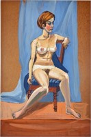 MID CENTURY NUDE PAINTING OF A SEATED WOMAN