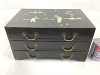 Boîte à bijoux à 3 tiroirs en bois, oriental