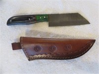 DAMASCUS HUNTING KNIFE WITH LEATHER SHEATH 8"