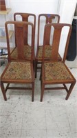 (4) ANTIQUE AMERICAN OAK T-BACK DINING CHAIRS