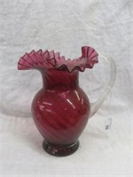 NICE HAND BLOWN CRANBERRY GLASS PITCHER WITH