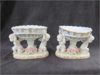 PAIR OCCUPIED JAPAN BISQUE FIGURAL CHERUB