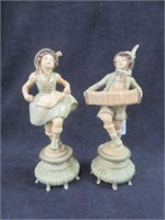 PAIR FRENCH STYLE HAND PAINTED METAL FIGURES 8"T