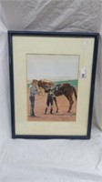 FRAMED PAINTING - HORSE AND RIDER - SIGNED