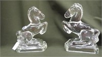 PAIR GLASS HORSE BOOKENDS 8"T